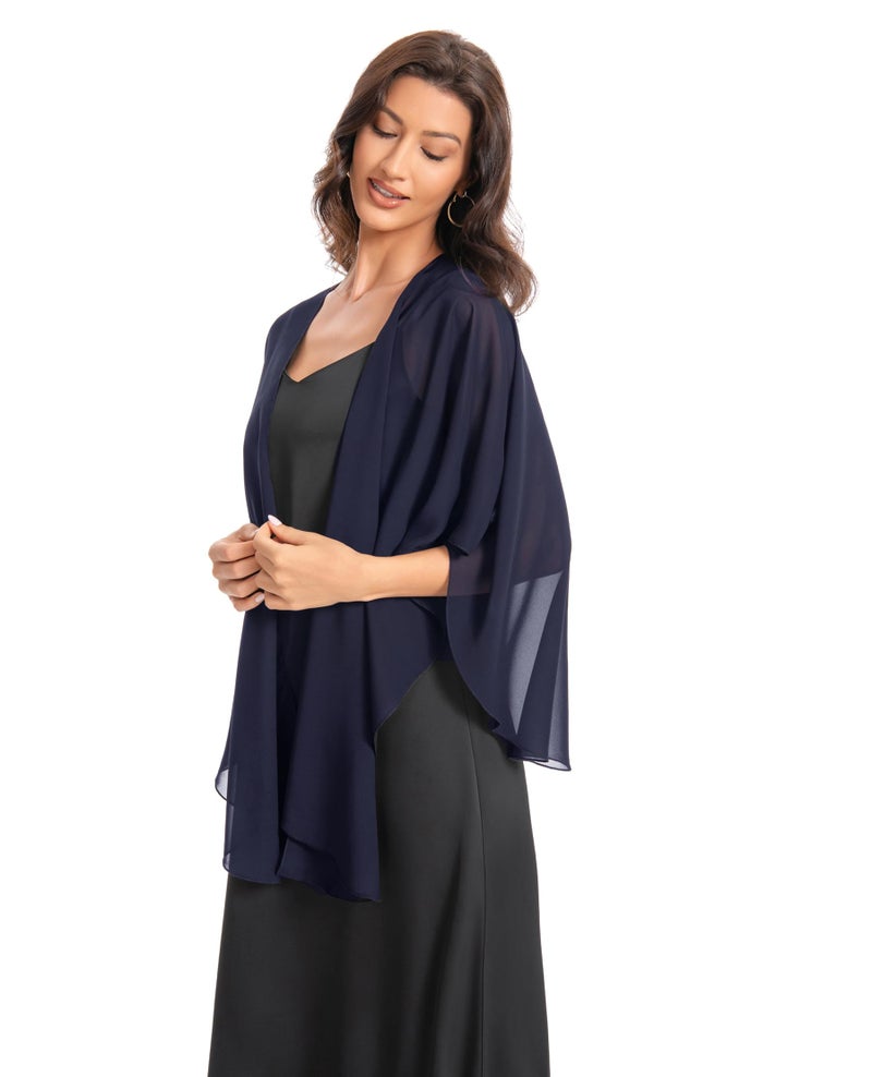 Hotshawl Womens Chiffon Shawls and Wraps, Wedding Party Shawl Scarf for Evening Dresses (Navy) - Image 2